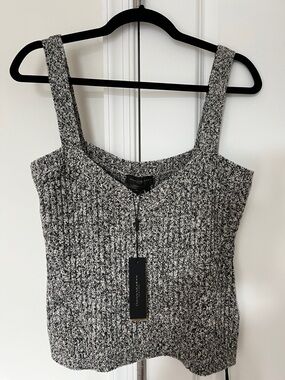Donna Karan Black and White Ribbed Knit Tank